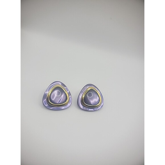 Vintage Earrings Pierced Stud Post Purple Gold Tone Jewelry Costume - Picture 12 of 12